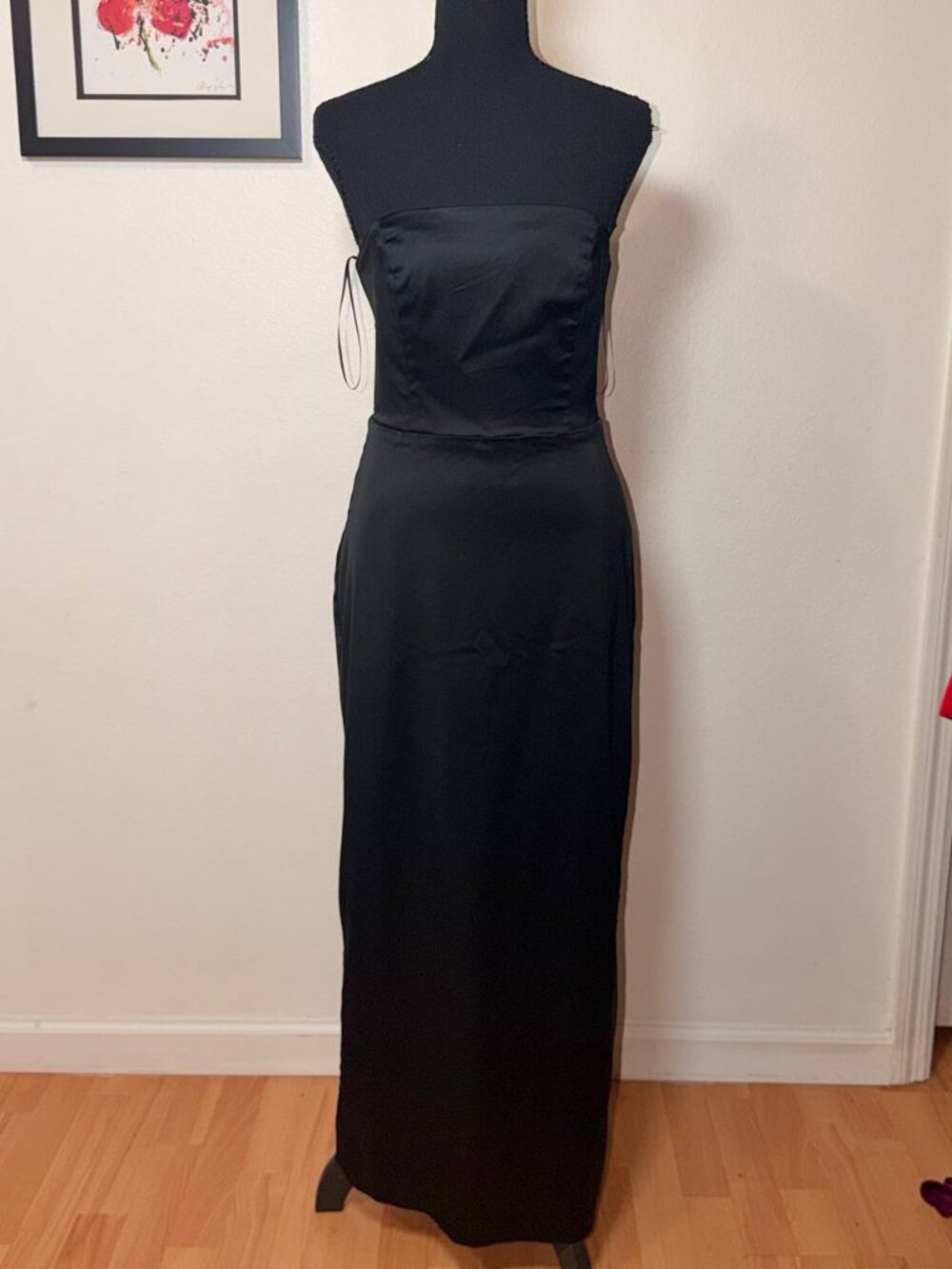 Abercrombie & Fitch Black Satin Strapless Gown Quiet Luxury, Old Money